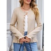 image:imageSidefeel Womens Button Up Cardigan Sweaters Open Front Long Sleeve Crewneck Ruffle Sweater CoatsJet Stream