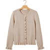 image:imageSidefeel Womens Button Up Cardigan Sweaters Open Front Long Sleeve Crewneck Ruffle Sweater CoatsJet Stream