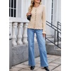 image:imageSidefeel Womens Button Up Cardigan Sweaters Open Front Long Sleeve Crewneck Ruffle Sweater CoatsJet Stream