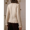 image:imageSidefeel Womens Button Up Cardigan Sweaters Open Front Long Sleeve Crewneck Ruffle Sweater CoatsJet Stream