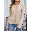 image:imageSidefeel Womens Button Up Cardigan Sweaters Open Front Long Sleeve Crewneck Ruffle Sweater CoatsJet Stream