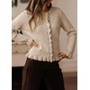 image:imageSidefeel Womens Button Up Cardigan Sweaters Open Front Long Sleeve Crewneck Ruffle Sweater CoatsJet Stream