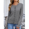image:imageSidefeel Womens Button Up Cardigan Sweaters Open Front Long Sleeve Crewneck Ruffle Sweater CoatsMedium Grey