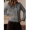 image:imageSidefeel Womens Button Up Cardigan Sweaters Open Front Long Sleeve Crewneck Ruffle Sweater CoatsMedium Grey