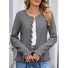 image:imageSidefeel Womens Button Up Cardigan Sweaters Open Front Long Sleeve Crewneck Ruffle Sweater CoatsMedium Grey