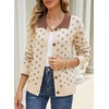 image:imageSidefeel Womens Button Up Open Front Cardigan Sweaters Long Sleeve Collared Printed Knit Sweater CoatsApricot