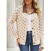 image:imageSidefeel Womens Button Up Open Front Cardigan Sweaters Long Sleeve Collared Printed Knit Sweater CoatsApricot