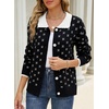 image:imageSidefeel Womens Button Up Open Front Cardigan Sweaters Long Sleeve Collared Printed Knit Sweater CoatsBlack