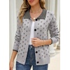 image:imageSidefeel Womens Button Up Open Front Cardigan Sweaters Long Sleeve Collared Printed Knit Sweater CoatsGray