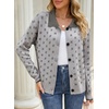 image:imageSidefeel Womens Button Up Open Front Cardigan Sweaters Long Sleeve Collared Printed Knit Sweater CoatsGray