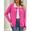 image:imageSidefeel Womens Button Up Open Front Cardigan Sweaters Long Sleeve Collared Printed Knit Sweater CoatsRose Red
