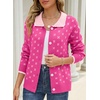 image:imageSidefeel Womens Button Up Open Front Cardigan Sweaters Long Sleeve Collared Printed Knit Sweater CoatsRose Red