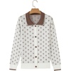 image:imageSidefeel Womens Button Up Open Front Cardigan Sweaters Long Sleeve Collared Printed Knit Sweater CoatsWhite