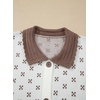 image:imageSidefeel Womens Button Up Open Front Cardigan Sweaters Long Sleeve Collared Printed Knit Sweater CoatsWhite