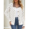 image:imageSidefeel Womens Button Up Open Front Cardigan Sweaters Long Sleeve Collared Printed Knit Sweater CoatsWhite