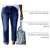 image:imageSidefeel Womens Capri Jeans High Waisted Summer Fashion Straight Leg Raw Hem Denim Capri PantsBlue