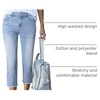 image:imageSidefeel Womens Capri Jeans High Waisted Summer Fashion Straight Leg Raw Hem Denim Capri PantsD Sky Blue