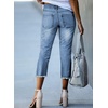 image:imageSidefeel Womens Capri Jeans High Waisted Summer Fashion Straight Leg Raw Hem Denim Capri PantsLight Blue