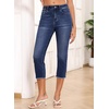 image:imageSidefeel Womens Capri Jeans High Waisted Summer Fashion Straight Leg Raw Hem Denim Capri PantsMedium Blue