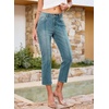 image:imageSidefeel Womens Capri Jeans Mid Rise Skinny Stretchy Front Seam Capri Leggings Denim PantsVintage Blue