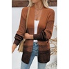 image:imageSidefeel Womens Cardigan Sweaters Open Front Long Sleeve Ribbed Color Block Knit Fall SweatersBrown