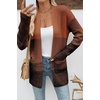 image:imageSidefeel Womens Cardigan Sweaters Open Front Long Sleeve Ribbed Color Block Knit Fall SweatersBrown