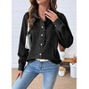 image:imageSidefeel Womens Denim Shirt Button Down Long Sleeve Ruffled Edge Jean Blouses TopsBlack