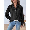 image:imageSidefeel Womens Denim Shirt Button Down Long Sleeve Ruffled Edge Jean Blouses TopsBlack
