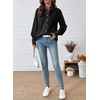 image:imageSidefeel Womens Denim Shirt Button Down Long Sleeve Ruffled Edge Jean Blouses TopsBlack