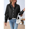 image:imageSidefeel Womens Denim Shirt Button Down Long Sleeve Ruffled Edge Jean Blouses TopsBlack