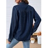 image:imageSidefeel Womens Denim Shirt Button Down Long Sleeve Ruffled Edge Jean Blouses TopsBluing