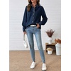 image:imageSidefeel Womens Denim Shirt Button Down Long Sleeve Ruffled Edge Jean Blouses TopsBluing