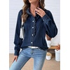 image:imageSidefeel Womens Denim Shirt Button Down Long Sleeve Ruffled Edge Jean Blouses TopsBluing