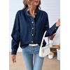 image:imageSidefeel Womens Denim Shirt Button Down Long Sleeve Ruffled Edge Jean Blouses TopsBluing