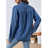 image:imageSidefeel Womens Denim Shirt Button Down Long Sleeve Ruffled Edge Jean Blouses TopsDark Blue
