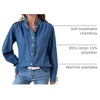 image:imageSidefeel Womens Denim Shirt Button Down Long Sleeve Ruffled Edge Jean Blouses TopsDark Blue