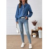 image:imageSidefeel Womens Denim Shirt Button Down Long Sleeve Ruffled Edge Jean Blouses TopsDark Blue