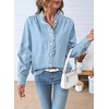 image:imageSidefeel Womens Denim Shirt Button Down Long Sleeve Ruffled Edge Jean Blouses TopsIceland Blue