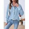 image:imageSidefeel Womens Denim Shirt Button Down Long Sleeve Ruffled Edge Jean Blouses TopsIceland Blue