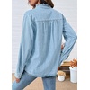 image:imageSidefeel Womens Denim Shirt Button Down Long Sleeve Ruffled Edge Jean Blouses TopsIceland Blue