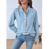 image:imageSidefeel Womens Denim Shirt Button Down Long Sleeve Ruffled Edge Jean Blouses TopsIceland Blue