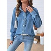 image:imageSidefeel Womens Denim Shirt Button Down Long Sleeve Ruffled Edge Jean Blouses TopsLight Blue