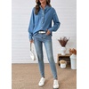 image:imageSidefeel Womens Denim Shirt Button Down Long Sleeve Ruffled Edge Jean Blouses TopsLight Blue