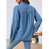 image:imageSidefeel Womens Denim Shirt Button Down Long Sleeve Ruffled Edge Jean Blouses TopsLight Blue