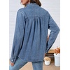 image:imageSidefeel Womens Denim Shirt Button Down Long Sleeve Ruffled Edge Jean Blouses TopsWashing Blue