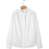 image:imageSidefeel Womens Denim Shirt Button Down Long Sleeve Ruffled Edge Jean Blouses TopsWhite