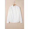 image:imageSidefeel Womens Denim Shirt Button Down Long Sleeve Ruffled Edge Jean Blouses TopsWhite