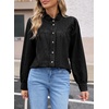 image:imageSidefeel Womens Denim Shirt Button Down Long Sleeve Ruffled Edge Trendy Jean Shackets Blouses TopsBlack