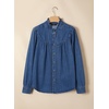 image:imageSidefeel Womens Denim Shirt Button Down Long Sleeve Ruffled Edge Trendy Jean Shackets Blouses TopsBlue
