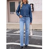 image:imageSidefeel Womens Denim Shirt Button Down Long Sleeve Ruffled Edge Trendy Jean Shackets Blouses TopsBlue